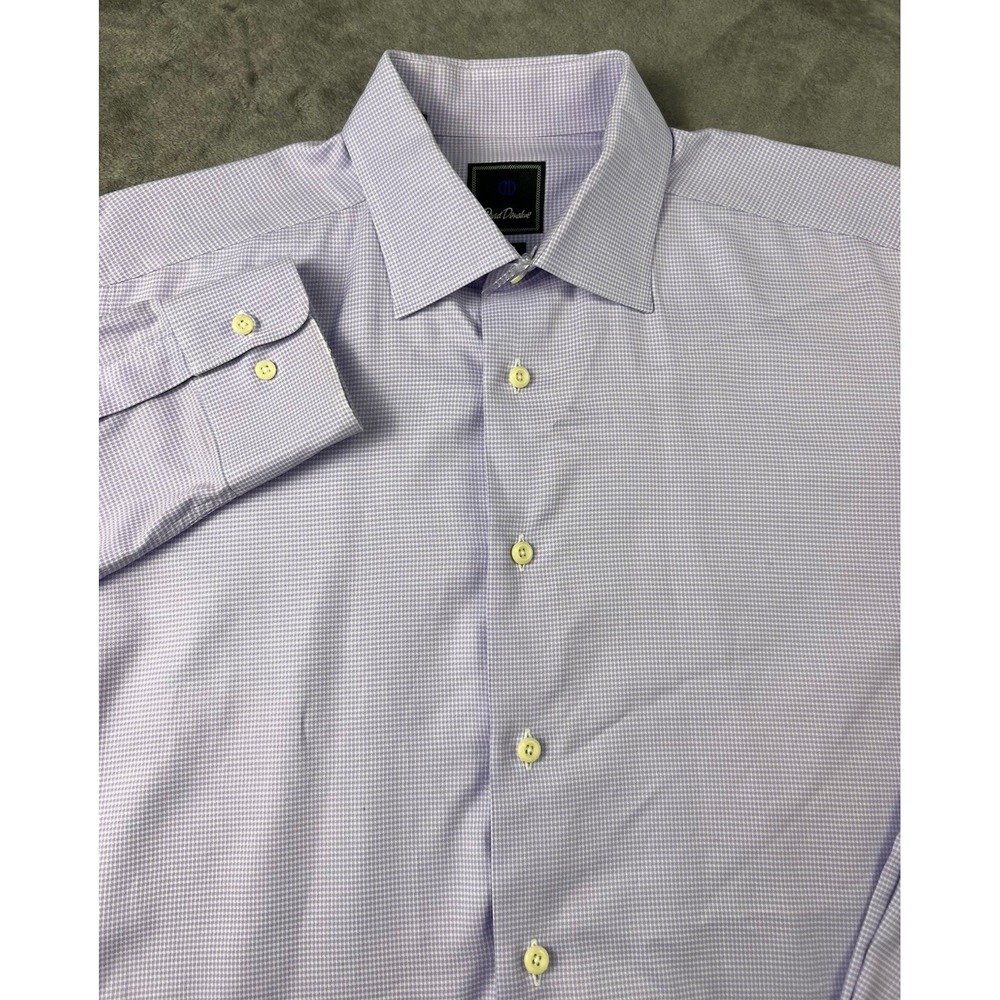 David Donahue Shirt Mens 17 34/35 Purple Trim Fit Button Down Cotton Dress‎